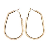 White & Gold-Tone Colored Metal Hoop-Earrings With Bead Accents #LQE2744