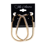 White & Gold-Tone Colored Metal Hoop-Earrings With Bead Accents #LQE2744