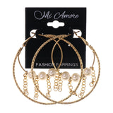 Gold-Tone & White Colored Metal Hoop-Earrings With Bead Accents #LQE2746
