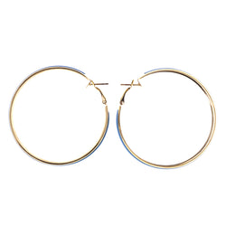 Blue & Gold-Tone Colored Metal Hoop-Earrings #LQE2749