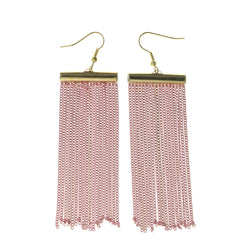 Pink & Gold-Tone Colored Metal Dangle-Earrings With tassel Accents #LQE2750