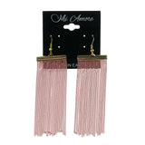 Pink & Gold-Tone Colored Metal Dangle-Earrings With tassel Accents #LQE2750