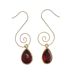 Gold-Tone & Red Colored Metal Dangle-Earrings With Crystal Accents #LQE2751