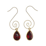 Gold-Tone & Red Colored Metal Dangle-Earrings With Crystal Accents #LQE2751