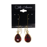 Gold-Tone & Red Colored Metal Dangle-Earrings With Crystal Accents #LQE2751