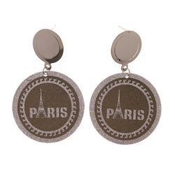 Glitter Paris Eiffle Tower Drop-Dangle-Earrings Silver-Tone Color #LQE2755