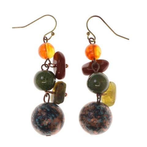 Colorful & Gold-Tone Colored Acrylic Dangle-Earrings With Bead Accents #LQE2756