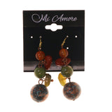 Colorful & Gold-Tone Colored Acrylic Dangle-Earrings With Bead Accents #LQE2756