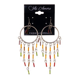 Silver-Tone & Brown Colored Metal Dangle-Earrings With Bead Accents #LQE2761
