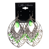 Silver-Tone & Green Colored Metal Dangle-Earrings With Bead Accents #LQE2778