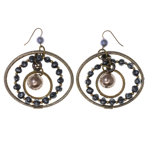 Silver-Tone & Gold-Tone Colored Metal Dangle-Earrings With Bead Accents #LQE2785