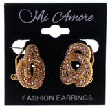 Gold-Tone & Peach Colored Metal Stud-Earrings With Crystal Accents #LQE2786