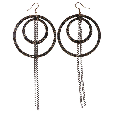 Gold-Tone & Black Colored Metal Dangle-Earrings With tassel Accents #LQE2789