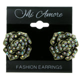 Gold-Tone & Multi Colored Metal Stud-Earrings With Crystal Accents LQE278