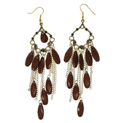 Gold-Tone & Brown Colored Metal Dangle-Earrings With tassel Accents #LQE2792