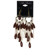 Gold-Tone & Brown Colored Metal Dangle-Earrings With tassel Accents #LQE2792