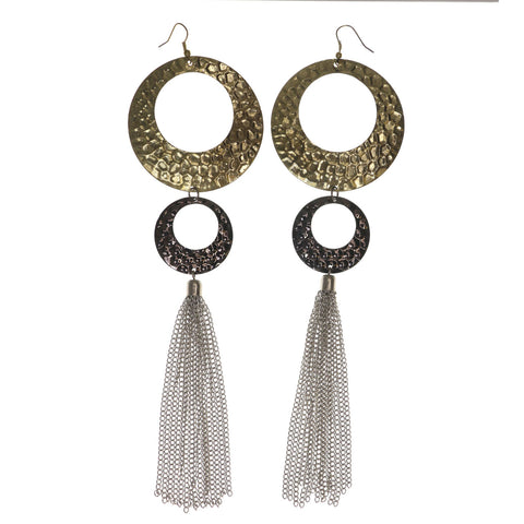 Gold-Tone & Silver-Tone Metal Dangle-Earrings tassel Accents #LQE2793