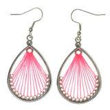 Pink & Silver-Tone Colored Metal Dangle-Earrings #LQE2807