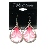 Pink & Silver-Tone Colored Metal Dangle-Earrings #LQE2807