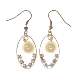 Silver-Tone & White Colored Metal Dangle-Earrings With Crystal Accents #LQE2820