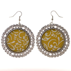 Yellow & Silver-Tone Colored Metal Dangle-Earrings #LQE2830
