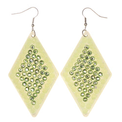 Green & White Colored Acrylic Dangle-Earrings With Crystal Accents #LQE2840