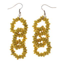 Yellow & Silver-Tone Colored Wooden Dangle-Earrings #LQE2843