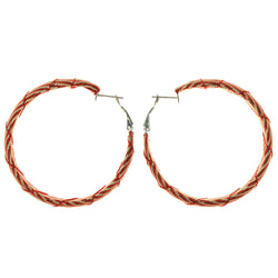 Red & Gold-Tone Colored Fabric Hoop-Earrings #LQE2848