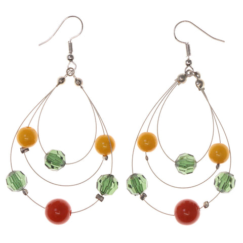 Colorful & Silver-Tone Acrylic Dangle-Earrings Bead Accents #LQE2849
