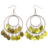 Silver-Tone & Green Colored Metal Dangle-Earrings #LQE2852