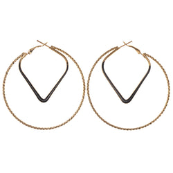 Gold-Tone & Black Colored Metal Hoop-Earrings #LQE2853
