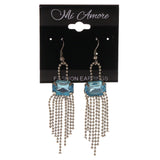 Silver-Tone & Blue Colored Metal Dangle-Earrings With tassel Accents #LQE2854