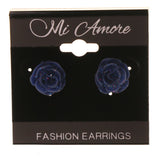 Glitter Sparkle Flower Stud-Earrings Blue Color #LQE2858