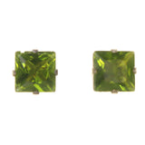 Green Metal Stud-Earrings With Crystal Accents #LQE2862