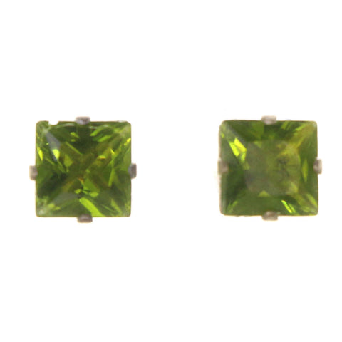 Green Metal Stud-Earrings With Crystal Accents #LQE2862