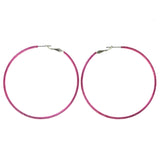 Pink & Silver-Tone Colored Metal Hoop-Earrings #LQE2866