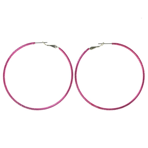 Pink & Silver-Tone Colored Metal Hoop-Earrings #LQE2866