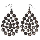 Silver-Tone & Black Colored Metal Dangle-Earrings With Crystal Accents #LQE2867