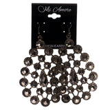 Silver-Tone & Black Colored Metal Dangle-Earrings With Crystal Accents #LQE2867