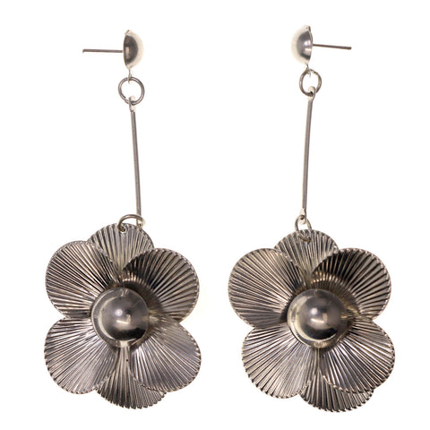 Flower Drop-Dangle-Earrings Silver-Tone Color #LQE2877