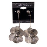 Flower Drop-Dangle-Earrings Silver-Tone Color #LQE2877