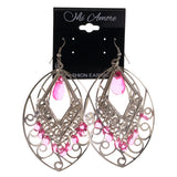 Silver-Tone & Pink Colored Metal Dangle-Earrings With Bead Accents #LQE2878