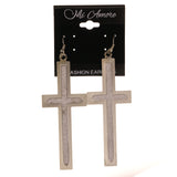 Glitter Sparkle Cross Dangle-Earrings Silver-Tone Color #LQE2880