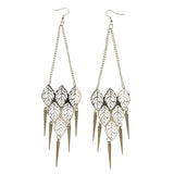 Leaf Spike Dangle-Earrings Silver-Tone Color #LQE2881