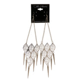 Leaf Spike Dangle-Earrings Silver-Tone Color #LQE2881