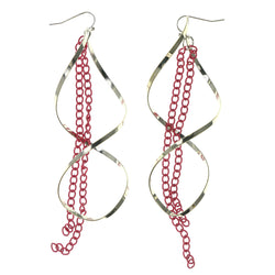 Silver-Tone & Pink Colored Metal Dangle-Earrings With tassel Accents #LQE2884