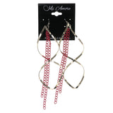 Silver-Tone & Pink Colored Metal Dangle-Earrings With tassel Accents #LQE2884