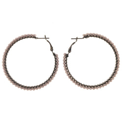 Gray & Black Colored Metal Hoop-Earrings With Bead Accents #LQE3005