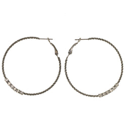 Black & Silver-Tone Colored Metal Hoop-Earrings With Crystal Accents #LQE3011