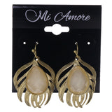 Gold-Tone & Peach Colored Metal Dangle-Earrings #LQE3014